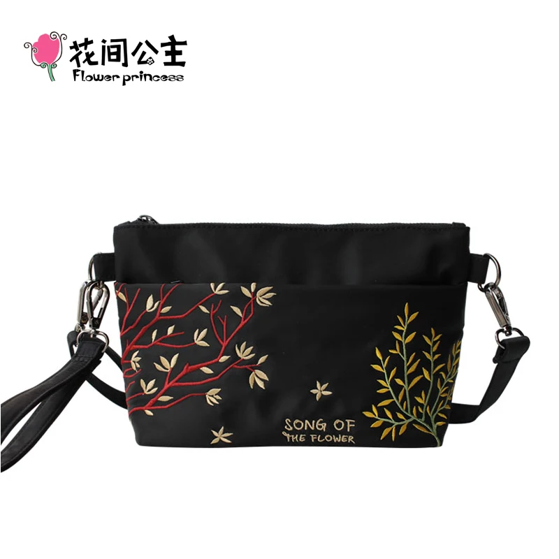 Flower Princess Women's Bag Crossbody Messenger Clutch Shoulder Nylon Cloth Small Black Bags for Women Ladies Girls Purses Bag