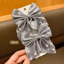 2 gray bow hair clips, fashionable and sweet style hair accessories suitable for daily use