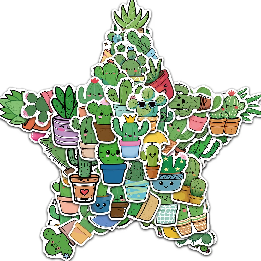 

50PCS Cartoon Green Cactus Graffiti Stickers Phone/Flower Pots/Water Cups/Laptops/Chairs/Tabletops/Walls Personalized Stickers