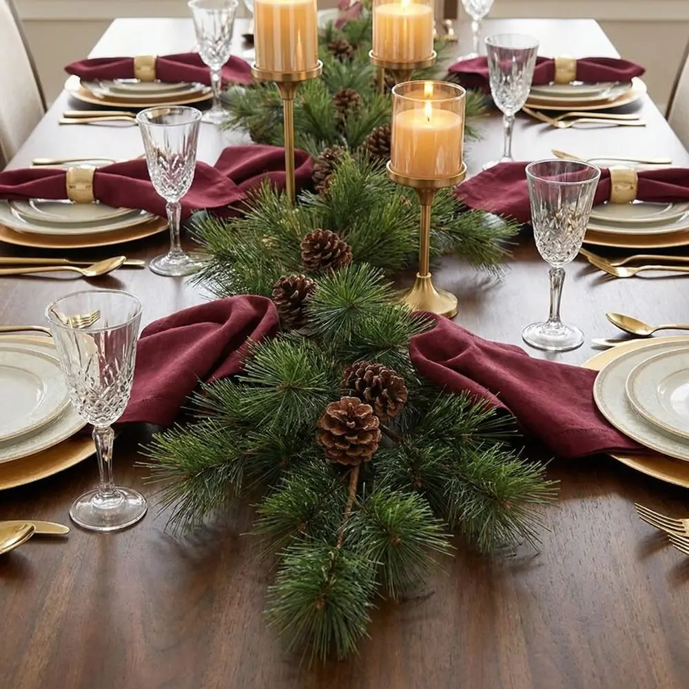 

Realistic Artificial Pine Branch with Pine Cones Plastic Artificial Pine Trees Chinese Style Artificial Greenery Home Decoration