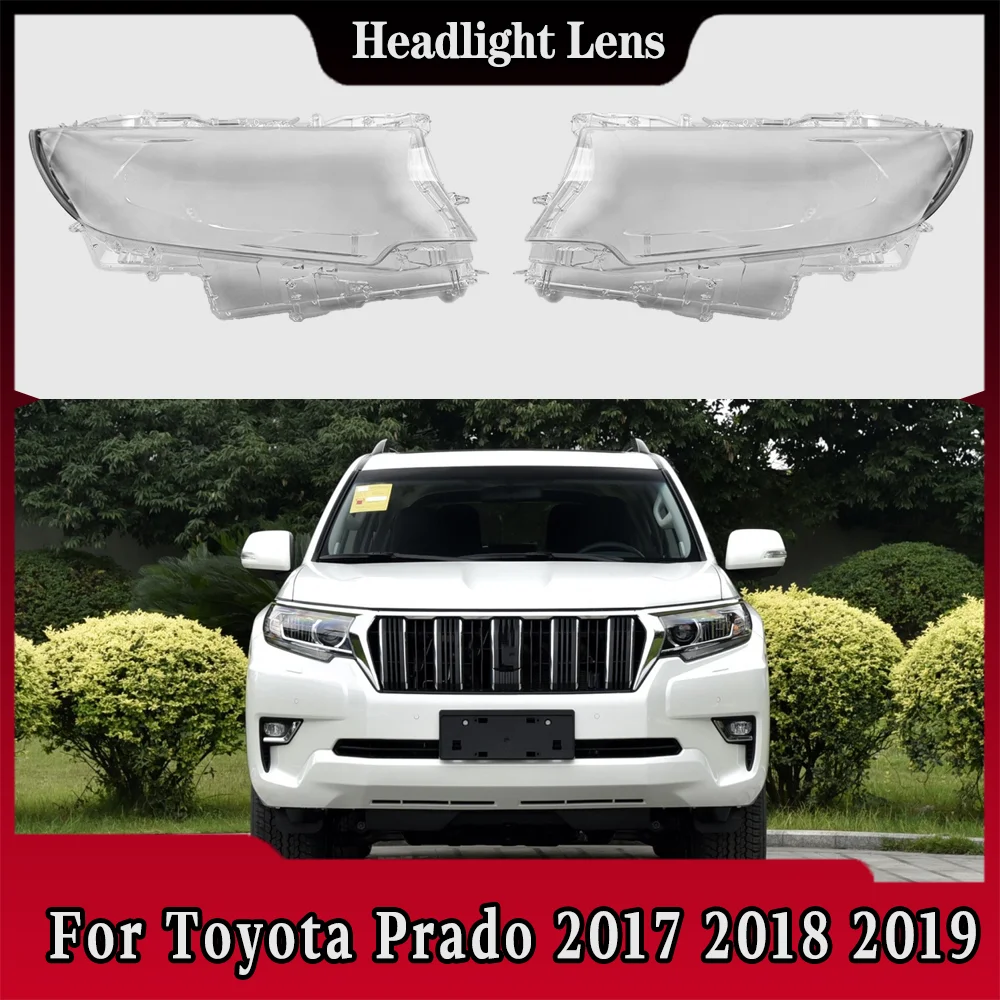 

For Toyota Prado 2017 2018 2019 High Headlight Shade Transparent Lampshade Lens Headlamp Cover Lamp Shell Plexiglass Black Edge