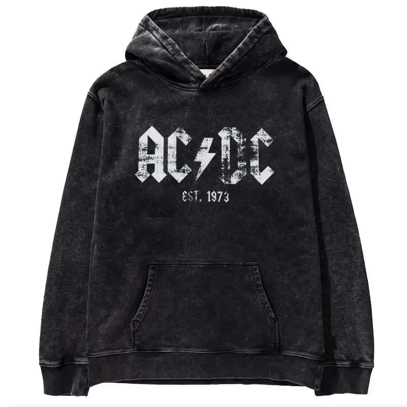 Hip hop ACDC band 1981 Rock Band Tokyo concert commemorative edition men\'s metal punk made old printed washed hoodie hoodie