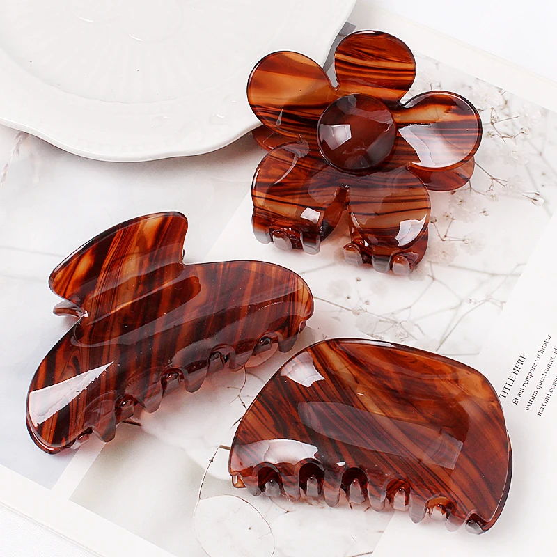 2023 Retro Acetate Solid Color Hollow Geometric Hair Claws Korean Fashion Barrettes Hairpin Women\'s Hair Clip Hair Accessories