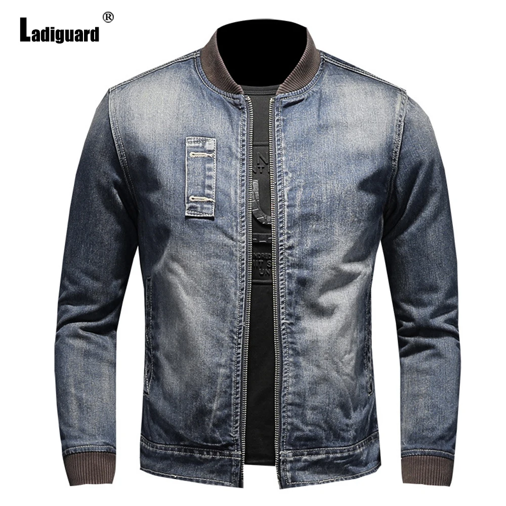 Ladiguard Mens Denim Jackets with Velvet Male Fashion Skinny Jean Outerwear Denim Jacket Sexy Zipper Pockets Men Demin Wear 2024