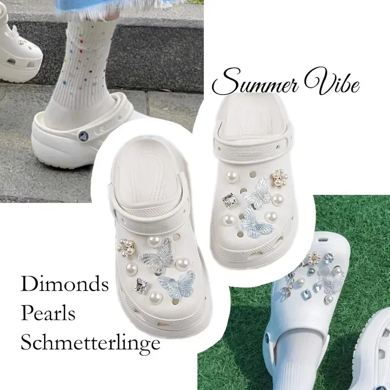 성인 및 소녀용 블링 나비 크록 참 16개, 크록 액세서리, 보석, 꽃 크록 참(신발 제외)