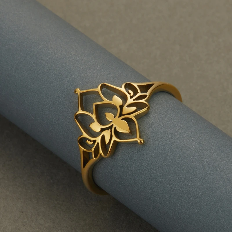 حلقات زهرة اللوتس المجوفة Kinitial للنساء ، الفولاذ المقاوم للصدأ ، خاتم اليوغا البوذا ، خاتم الزواج ، هدية الأم ، Bague