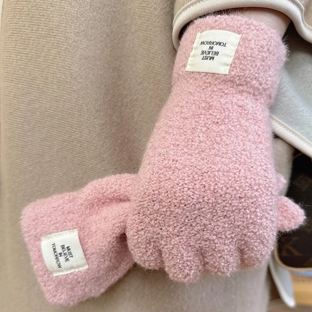 قفازات محبوكة سميكة عصرية للحماية من البرد، قفازات شتوية بلون سادة، قفازات مقاومة للبرودة للنساء