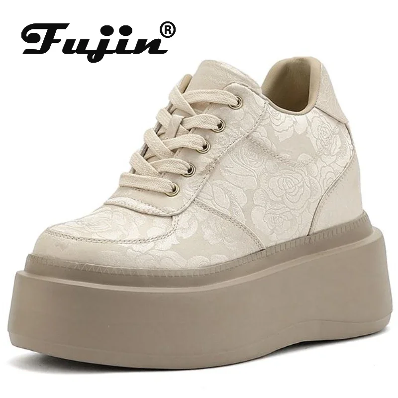 Fujin 10cm 12cm 14cm Sheepskin Synthetic Leather Platform Wedge Fashion Comfy High Brand Autumn Daddy Breathable Spring Shoes