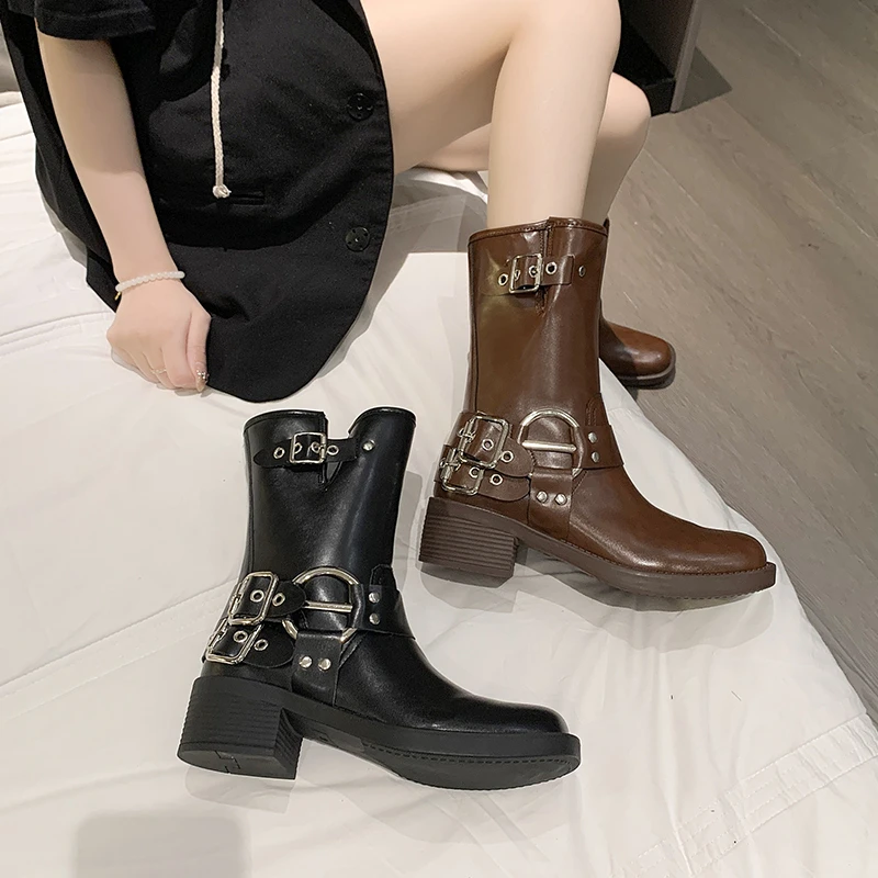 High Appearance Level Thick Sole Needle Buckle Fashion All-in-one Comfortable Non-slip Breathable Wear-resistant Boots for Women