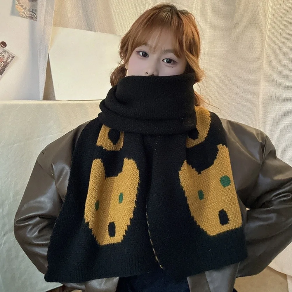 

Fashion Lightweight Puppy Pattern Scarf Korean Style Windproof Cashmere Blend Scarf Warm Cute Knitted Shawl Winter