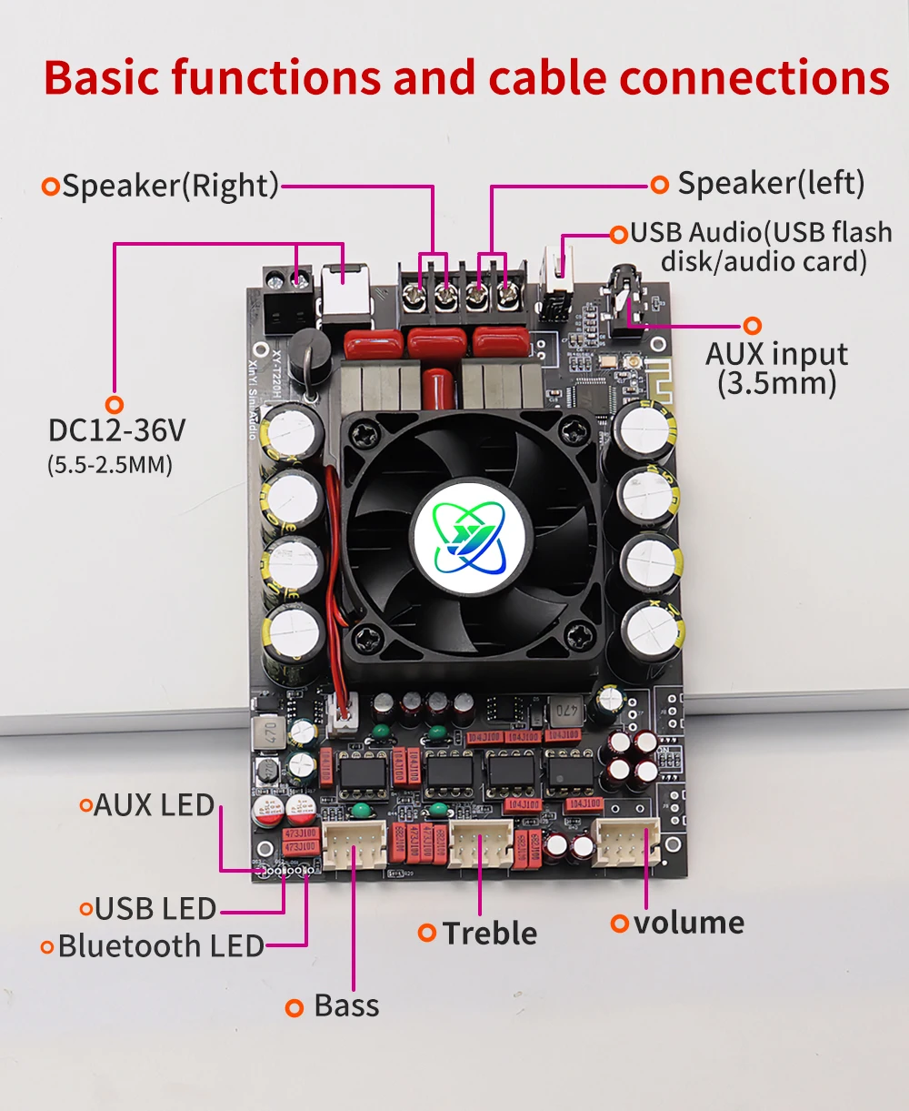 T220H-W fever grade lossless Bluetooth audio amplifier board module stereo high and low frequency adjustment TPA3251 220W * 2