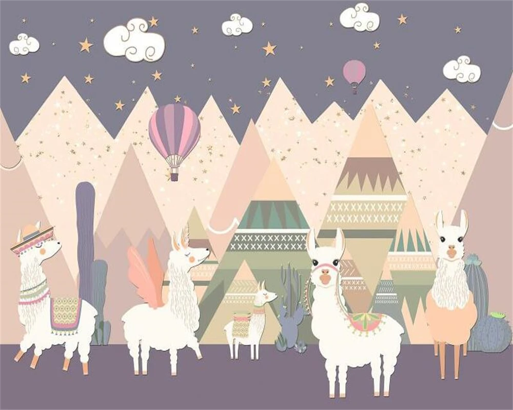 

beibehang Custom modern simple Nordic hand-painted cartoon elephant papier peint mountain children's room background wallpaper