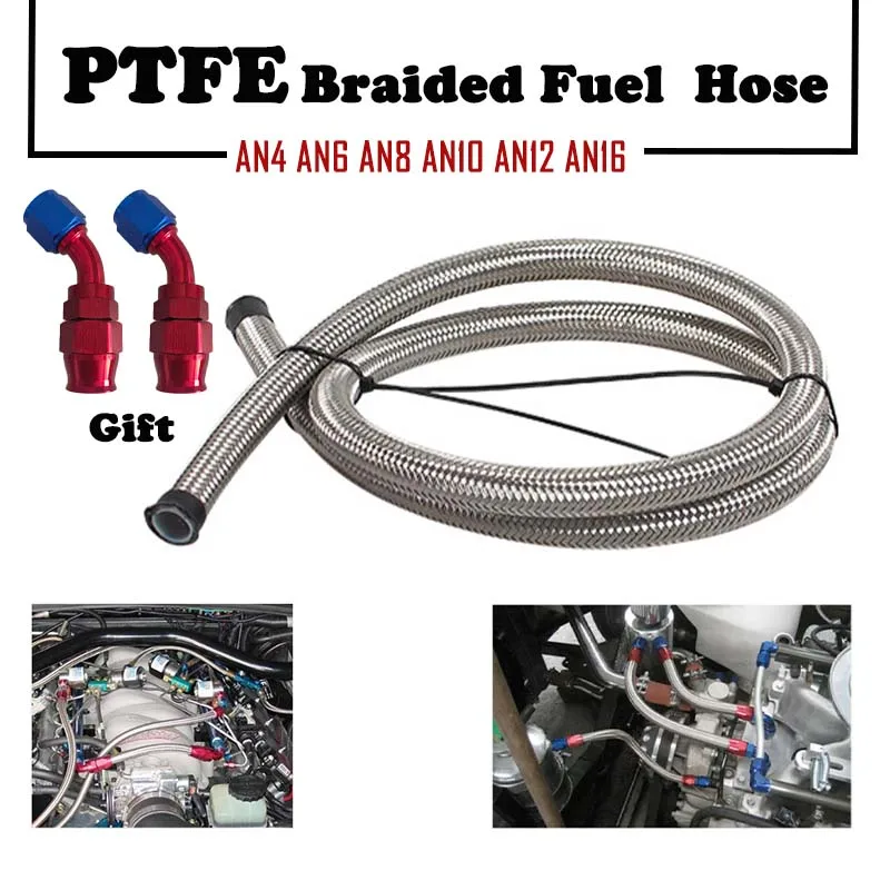 1M/3M/5M Racing Hose Fuel Oil Line Hose 304 Stainless Steel Braided PTFE Brake Hose Fuel Oil Line Oil Cooler Hose Pipe