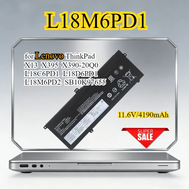 

New L18M6PD1 02DL017 Laptop Battery for Lenovo ThinkPad X13 X395 X390-20Q0 L18C6PD1 L18D6PD1 L18M6PD2 SB10K97655 02DL018 02DL019