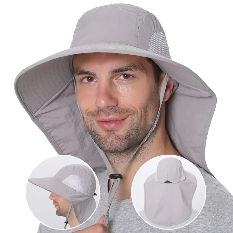 Sombrero de Sol de ala ancha con solapa de cuello para hombres y mujeres, ajustable al aire libre, protección UPF 50 +, gorra de Safari, senderismo,