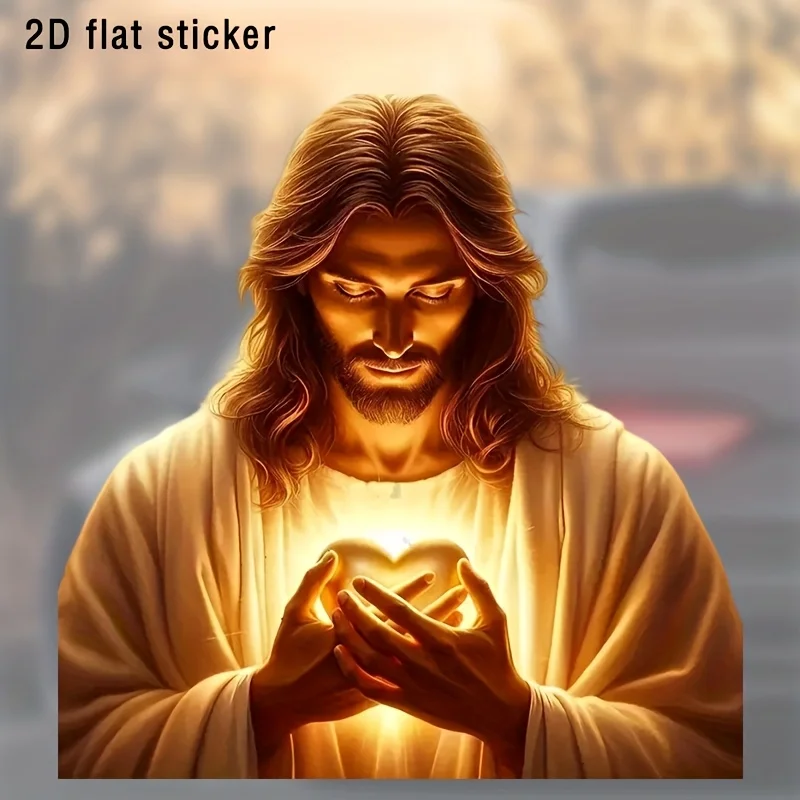 1Pc 2D Flat Luminous Heart Vinyl Sticker, Self-adhesive Religious Decal for Car Motorcycle Laptop Window Wall, Holiday Gift