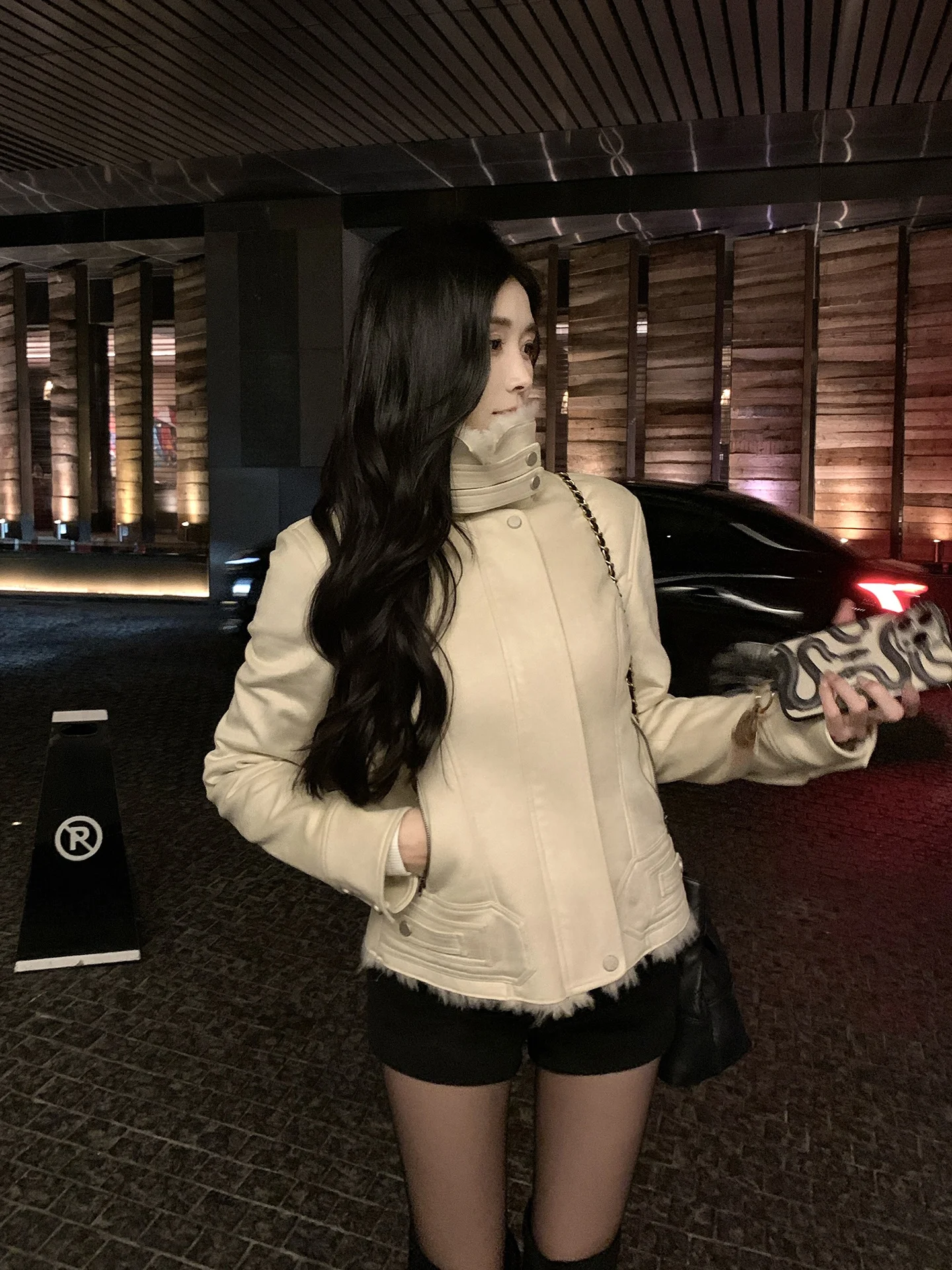 

He Chenxi Beige Stand Collar Windproof Warm Ne Protection Leather Fur Inteated Autumn Winter New Sle Slim Fit Workwear ...