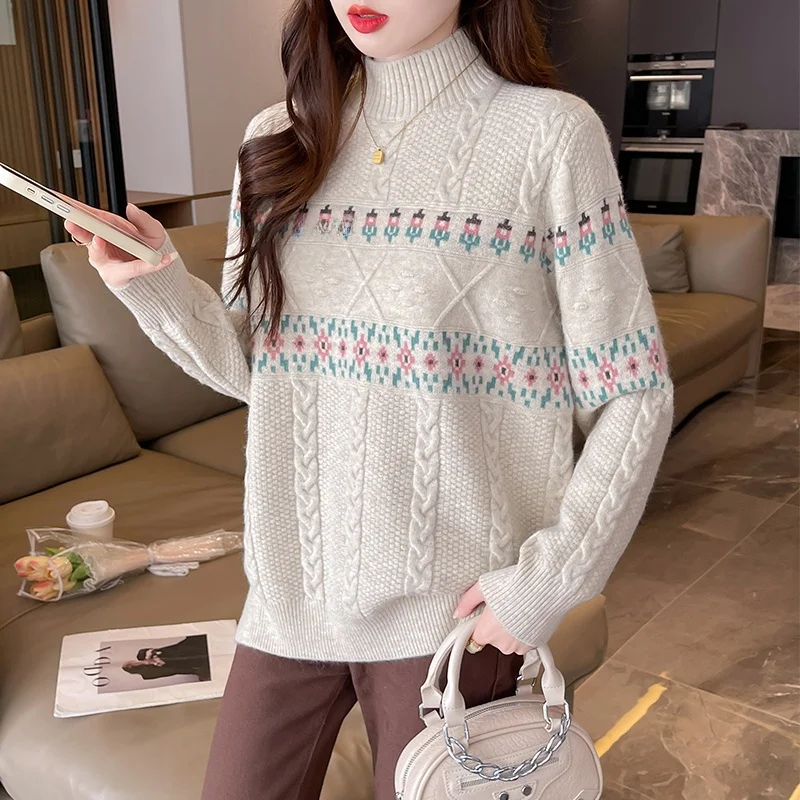 

Женский вязаный свитер Dongguan Daliang премиум-класса, новое поступление от Chaoan Long Sve, высокий воротник, стандартный крой, осень...