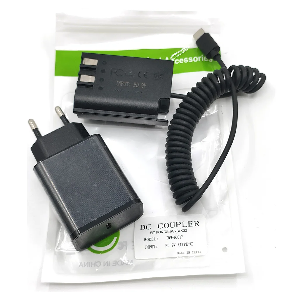 PD Charger+DMW-BLK22 BLF19 Dummy Battery DCC17 DCC12 DC Coupler With USB C Power Cable For Panasonic S5K G9 DMC-GH4 GH5 GH6 GH6L