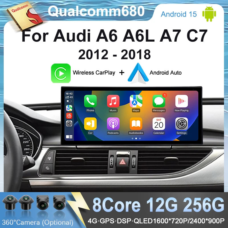 

For Audi A6 A6L A7 C7 2012-2018 RMC/HNR/MHI2 Android 15 Car Radio Multimedia Player Carplay Screen Stereo 4G GPS Navigation WIFI