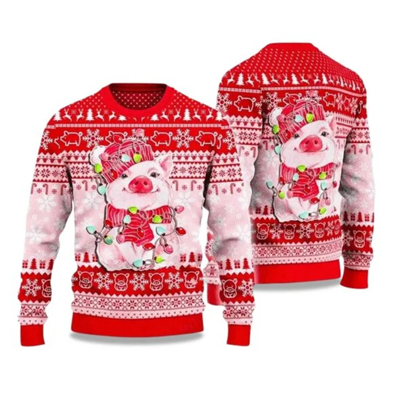 Festival Funny Ballet Pig Print Ugly Christmas Sweater For Men Women Round Neck Loose Sweatshirt Humour Farm Animal Sweater 2025