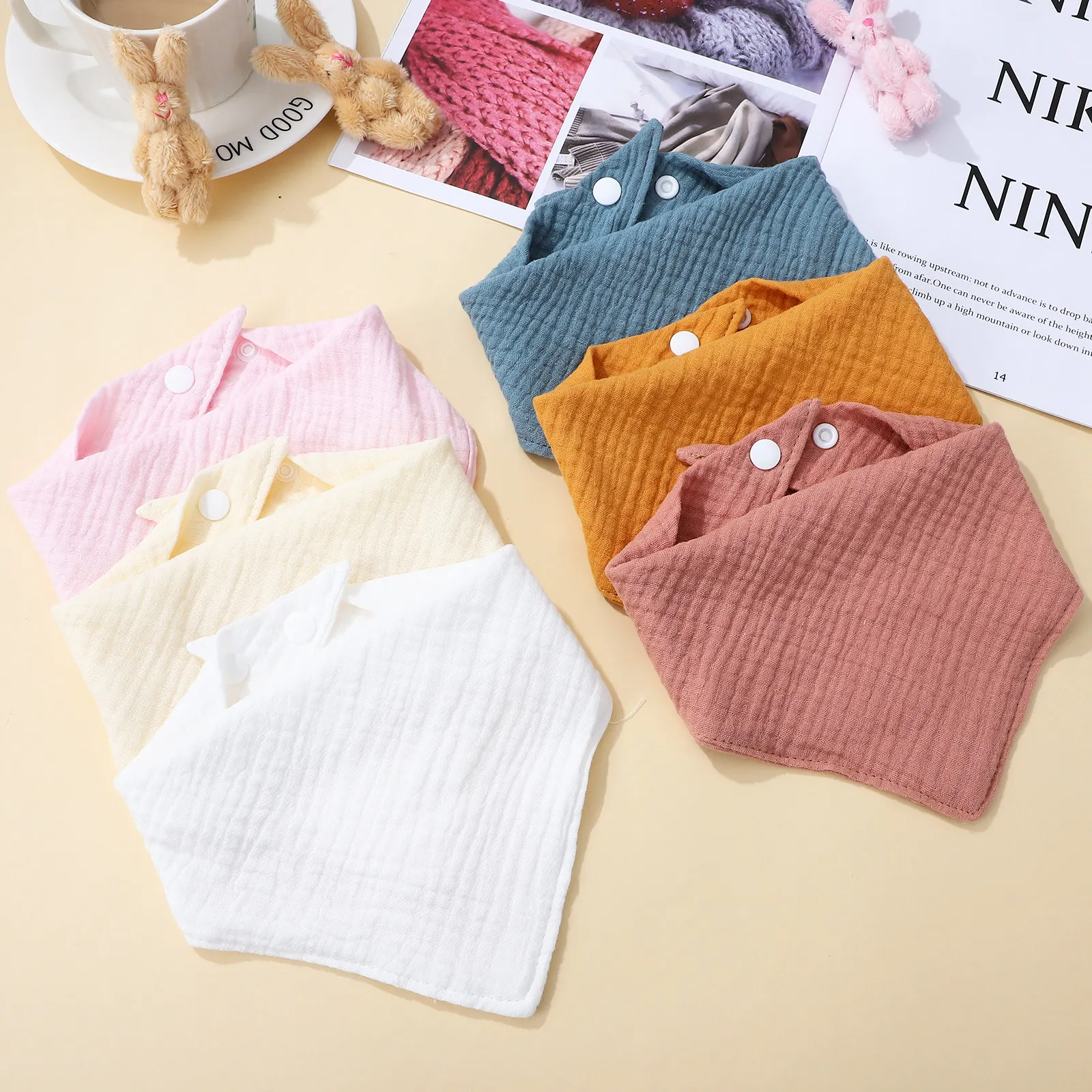 

6Pcs Baby Bibs Triangular Absorbent Scarves Soft Cotton Drool Bibs for Infants Teething Feeding Playing Newborn Boys Girls