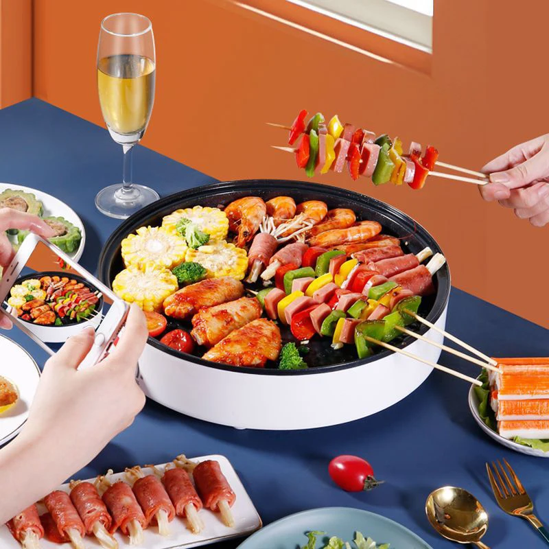 กระทะอบไฟฟ้าให้ความร้อนเครื่องปั่นอาหารอเนกประสงค์ที่ทำแพนเค้กใช้ในบ้านกระทะย่างบาร์บีคิว