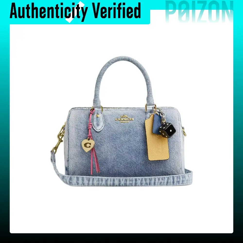 COACH RowanSATCHEL Denim With Smooth Leather One Shoulder Handbag Medium Women's Light Indigo CDY74-IMNIM