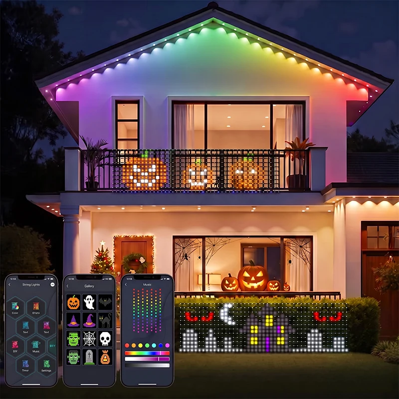 スマートledカーテンライト-rgbic-カラーチェンジ-ホリデーライト-音楽同期-diyパターン-室内-屋外-寝室-窓飾り
