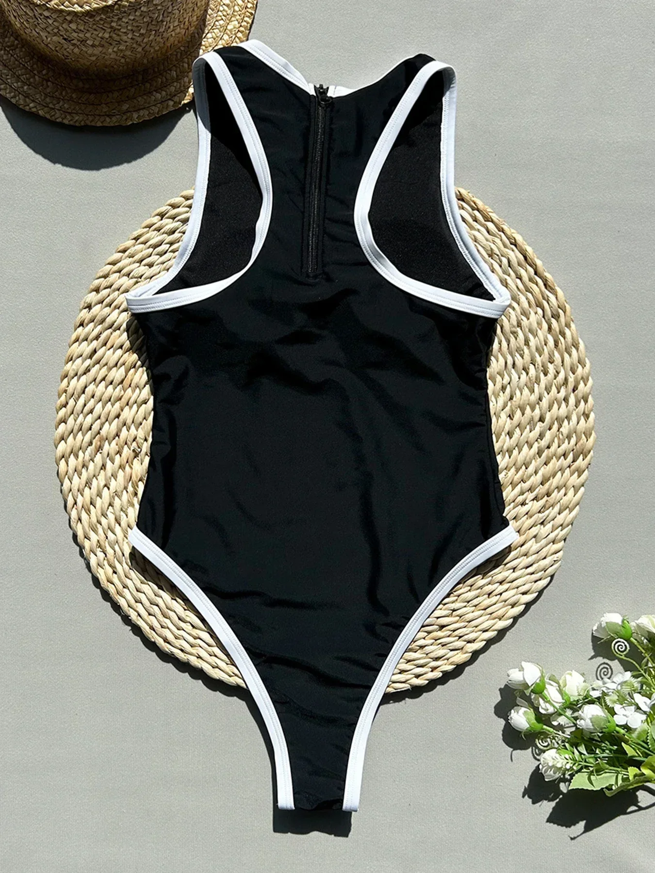2025 nuevo traje de baño de una pieza de cuello alto para mujer, traje de baño con cremallera, traje de baño femenino, trajes de baño, ropa de playa de verano, traje de baño