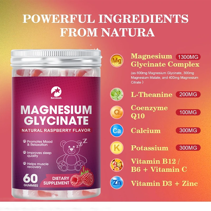 Kexinsh Magnesium Glycinate Gummies Improve Sleep Relax Nerves Support Memory Muscle Spasms Magnesium Glycinate Gummy