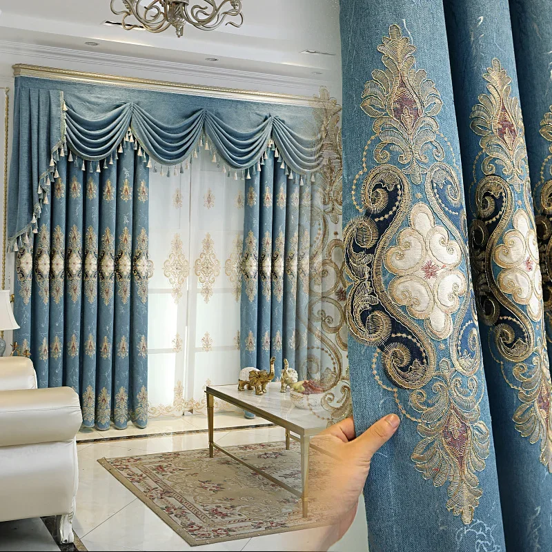 

Chenille Embroidered Curtains for Living Room Custom High Blackout Fabric Gauze Curtain High-end Luxury Retro Nordic
