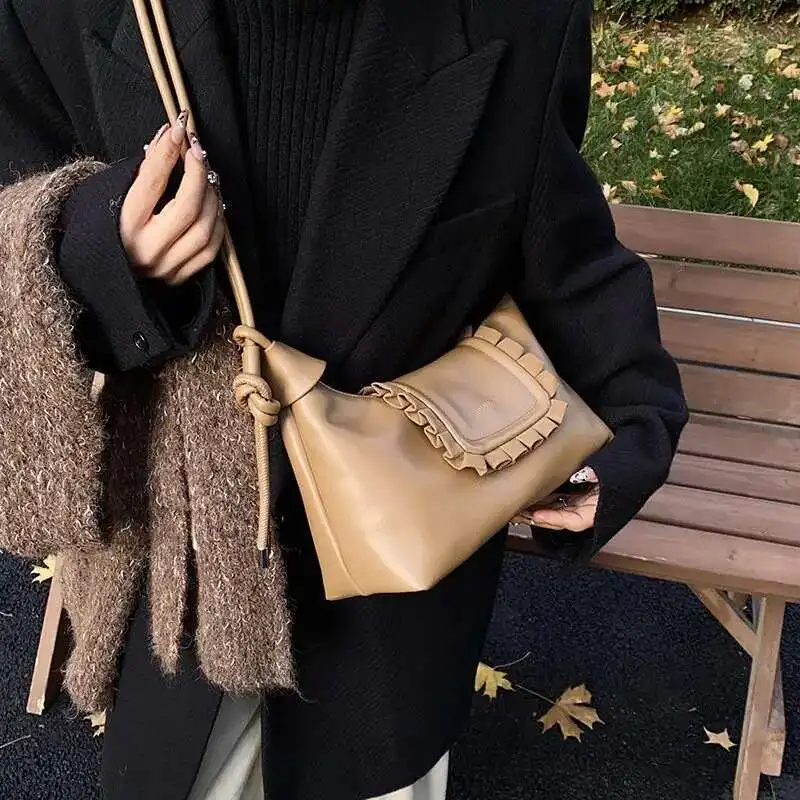 

Pleated Brief Vintage FS Women Handbags Casual Shoulder All Match Crossbody Bag Anime