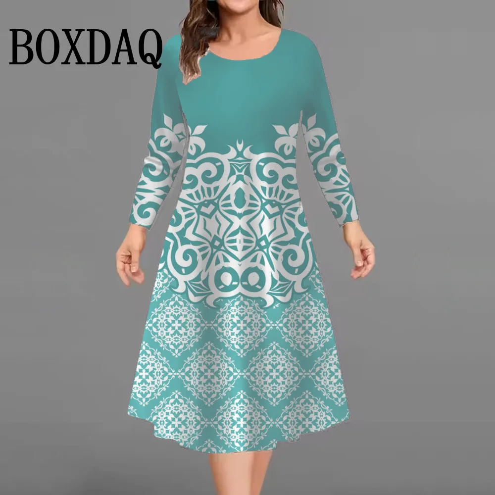 Christmas Tree Women Short Dresses Long Sleeve Festival Ladies Loose Plus Size Dress 3D Print Christmas Street Female Mini Dress