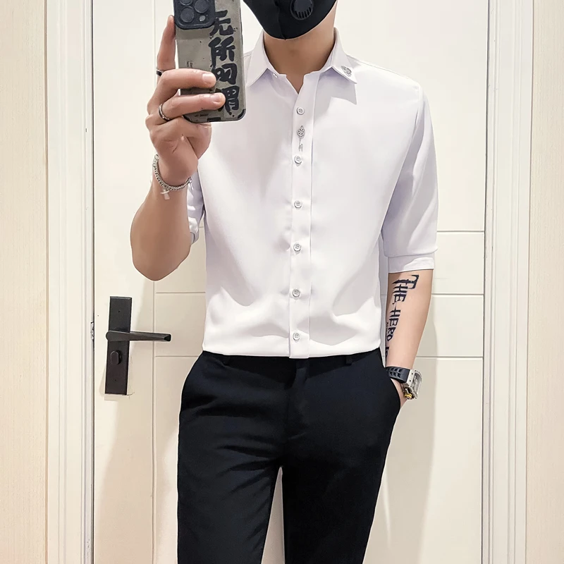 

Slim Fit Men's irt ort Sve Summer Faion XS Size 55 mid Sve irt Youth ular Polyester Fiber Regular Sve Le...