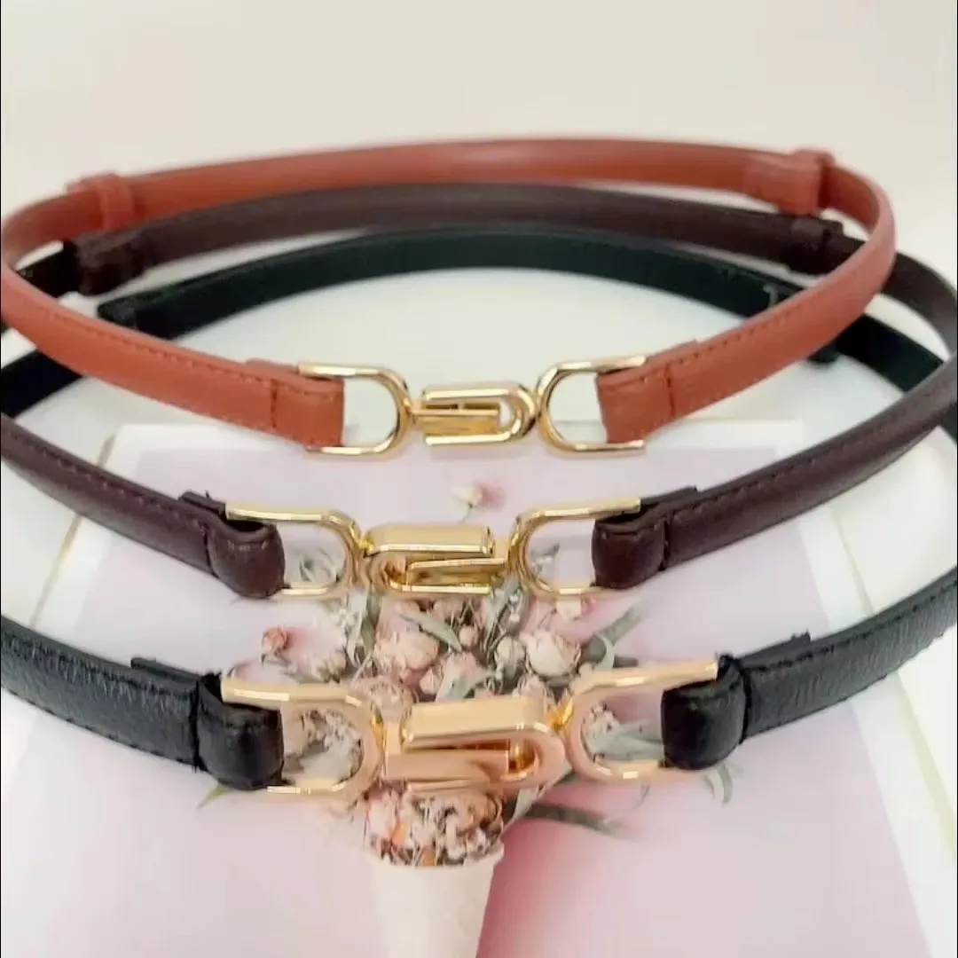 1pc Neue frauen Gürtel Leder Dünne Gürtel für Kleid Einstellbare Dünne Taille Gürtel Kleid Gürtel mit Vintage Goldene schnalle Kunstleder – Detail 1