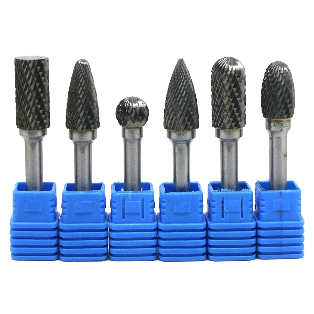 6PCSx High Quality Double Cut 12mm Tungsten Carbide Rotary File Burr 6.35mm Shank Metal Grinding