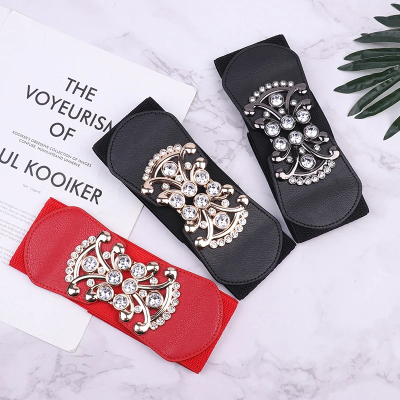 

Elegant Elastic Wide Waist Belts Luxury Rhinestone Buckle Belt Waistband For Women Dress Belts Decoration