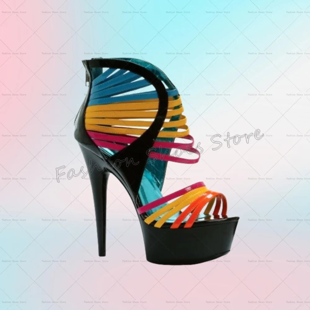 

Colorful Hollow Out Back Zipper Sandals Platform Women Shoes Stilettos High Heels Party Banquet Dating 2025 Zapatos Para Mujere