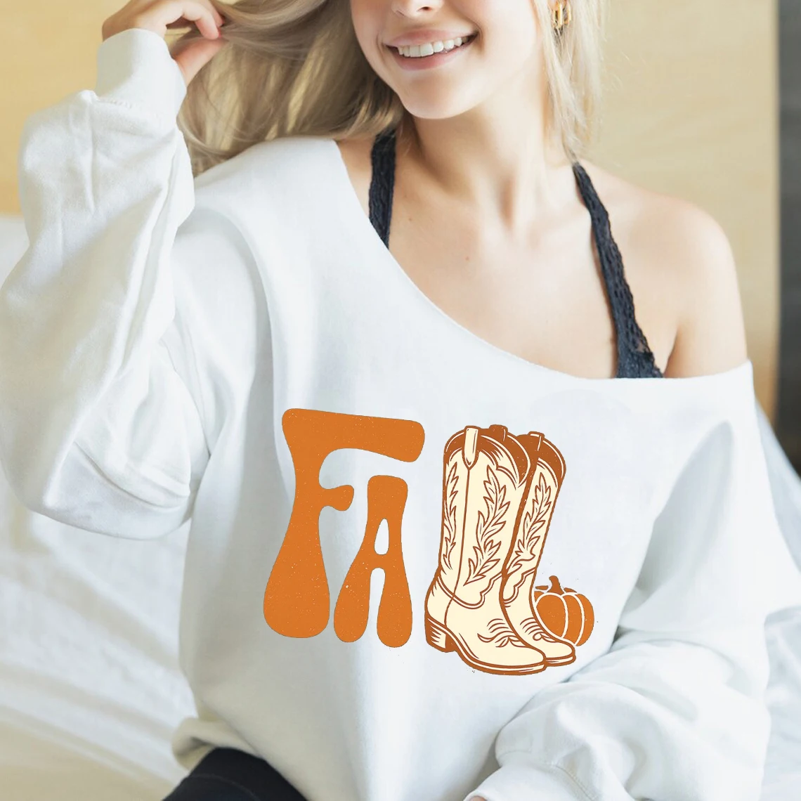 

Осенние сапоги Толстовка с открытыми плечами Симпатичный осенне-осенний пуловер Vibes