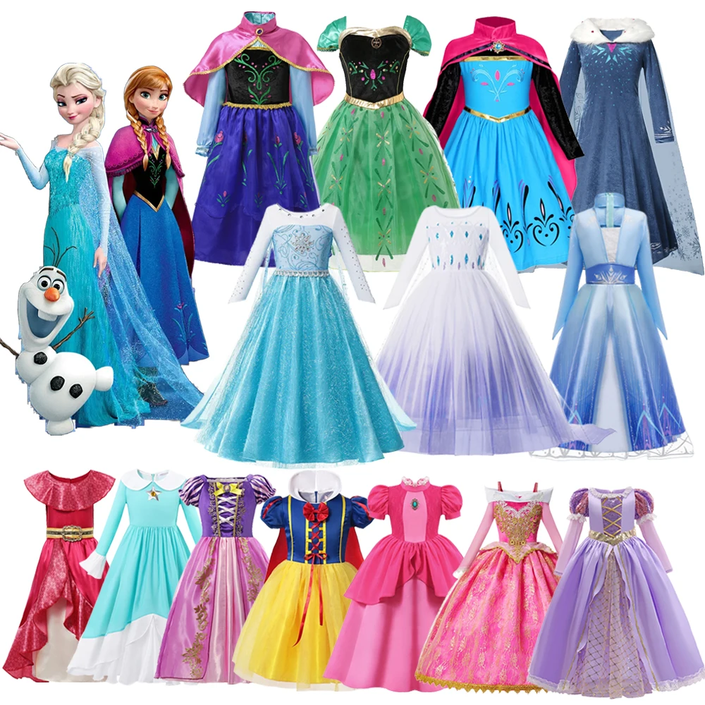 Disney Girls Princess Dress Kids Frozen Elsa Anna śnieżnobiała Ariel Rapunzel kostium na Halloween dzieci sukienka na przyjęcie urodzinowe