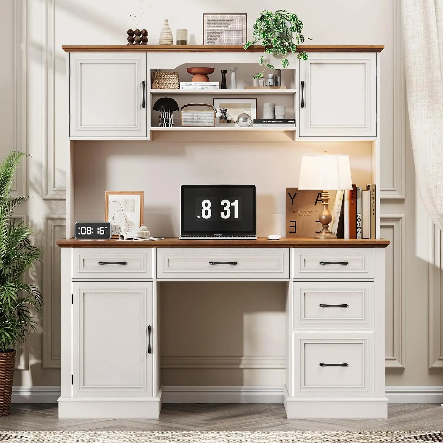 Executive Desk 5 Drawers White Home Office Furniture, Customized