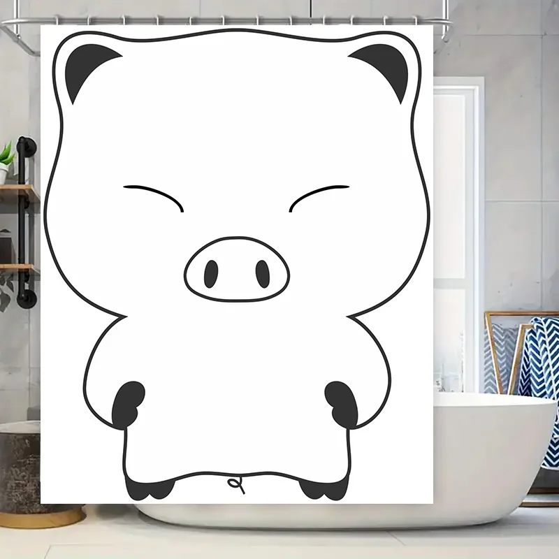 

Очаровательная черно-белая занавеска для душа со свиньей, водонепроницаемая ткань для украшения ванной комнаты 72x84 дюйма