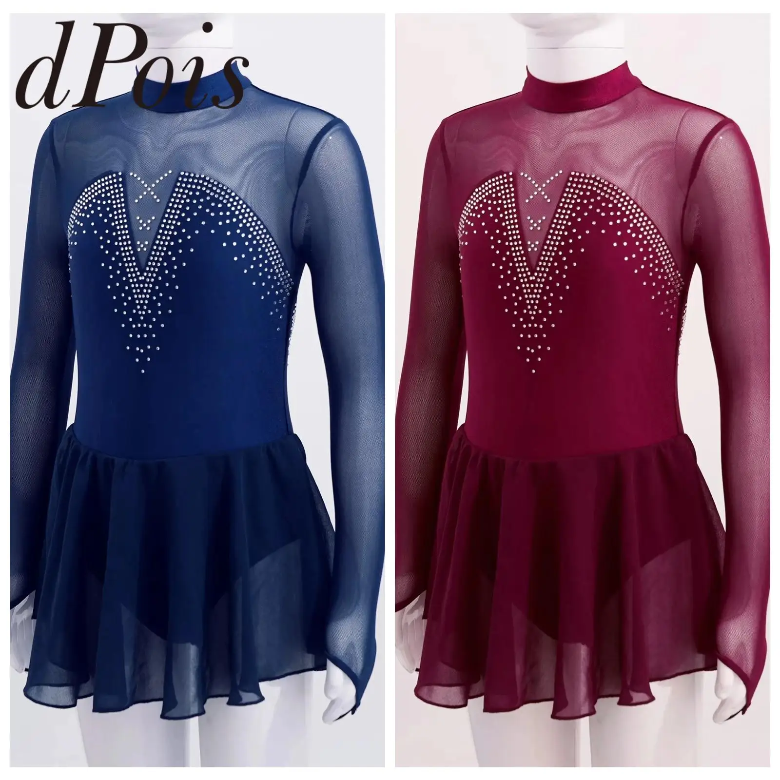 

Kids Girls Figure Skating Dress Ballet Dress Rhinestone Bodysuit Tulle Gymnastics Leotard Dance Wear Teens Practice Costume