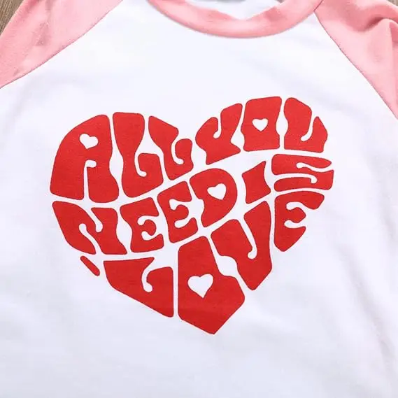 Little Hand Kids Raglan Long Sleeve T-Shirt Heart Print Tops Cute Kids Graphic  Casual Tee for Girls Boys 2-7Y Valentine Gift