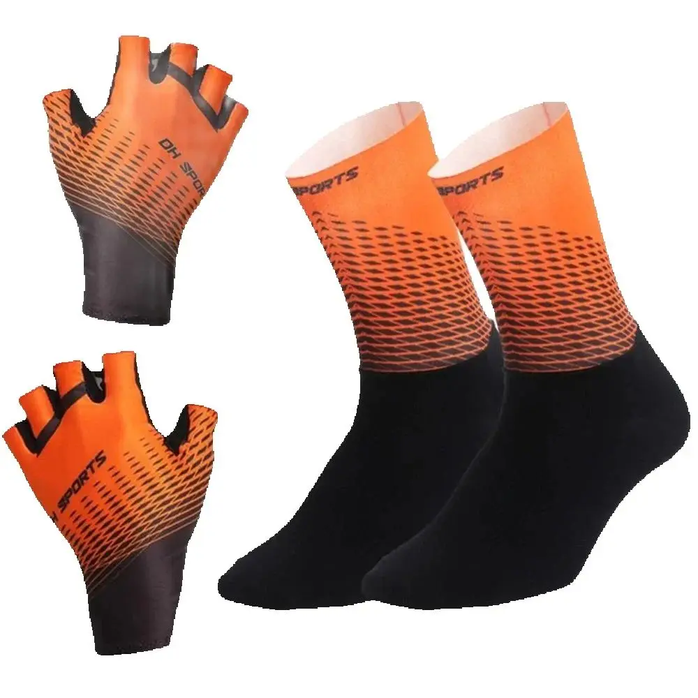 New DH Unisex Road Bike Anti-Slip Outdoor Gloves and Socks Set Cycling Half Finger Gel Gloves + Cycling Socks Set DH-28-kits