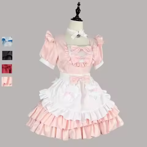 2025 Pink Lolita Dress Anime Cosplay Costume Maid Disguise Set Coffee Servant Dress Adult Carnival Halloween Clothes