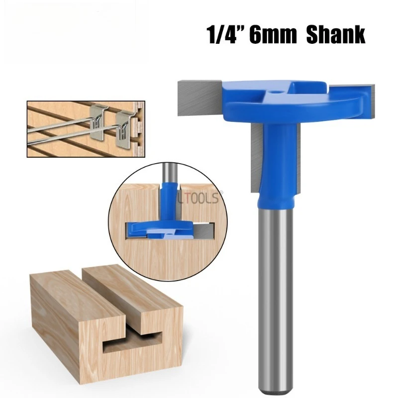 

6/6.35mm Shank Slotting Bit Straight Edge T-Slot Milling Cutter Bit Woodworking Milling Tungsten Carbide Router Bit Blue Tool