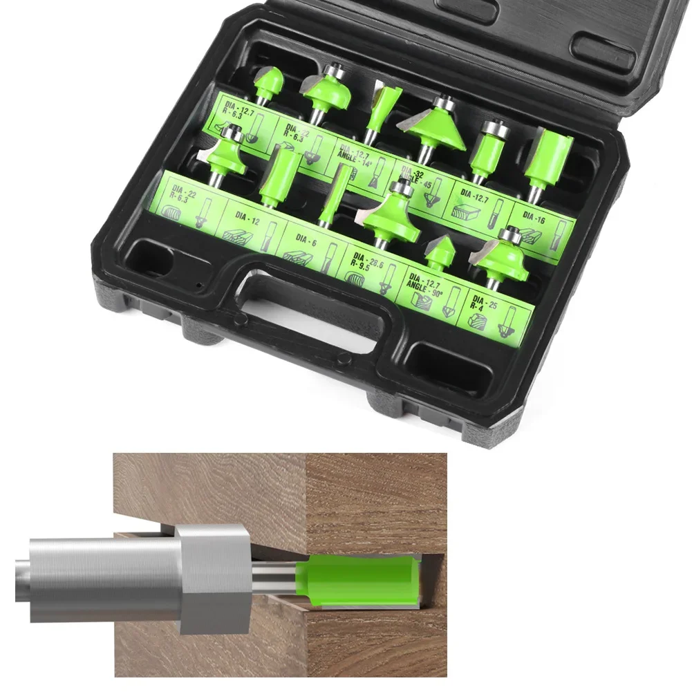Twelve sets of 14 For Woodworking cutter sets featuring alloy steel bodies and heat resistant coating for enhanced durability