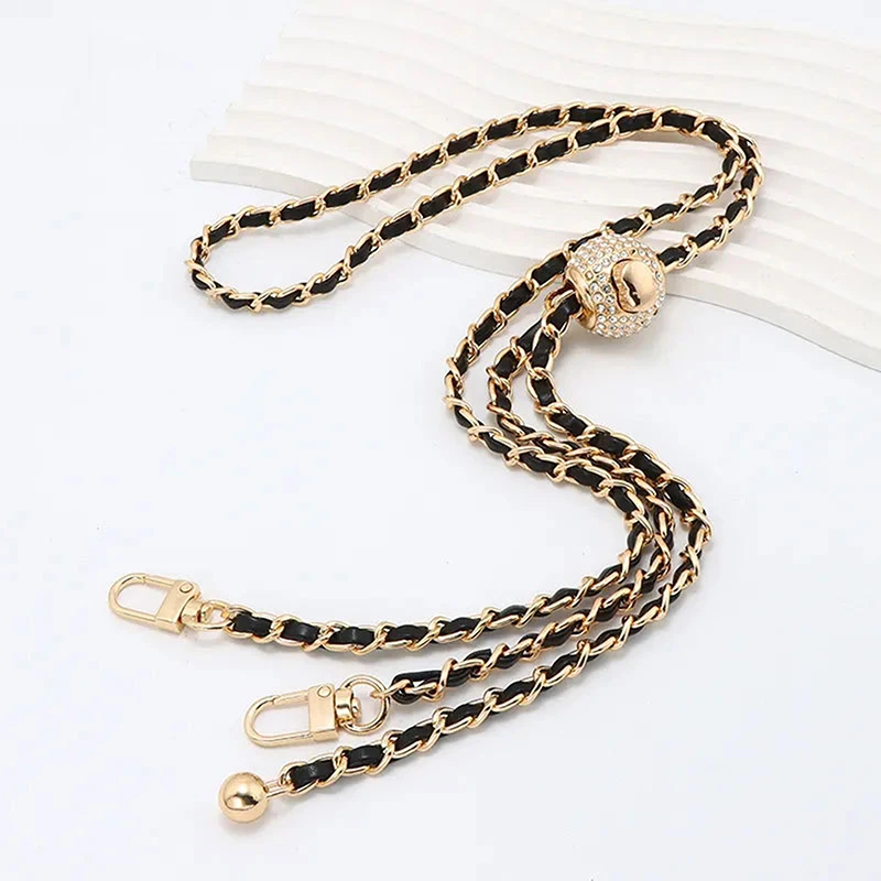 Bag Accessories Bag Chain DIY PU Leather Metal Bag Strap Adjustable Shoulder Belt Chic Golden Metal Ball For Crossbody